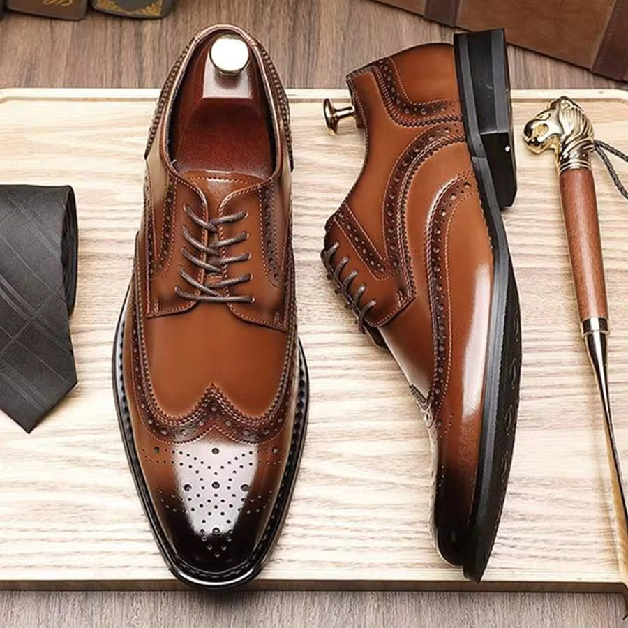 JASONSTAR Men's Brogue Cap Toe Oxford Shoes, Lace-Up Front Dress Shoes For Business Formal White Tie Occasions Shoes